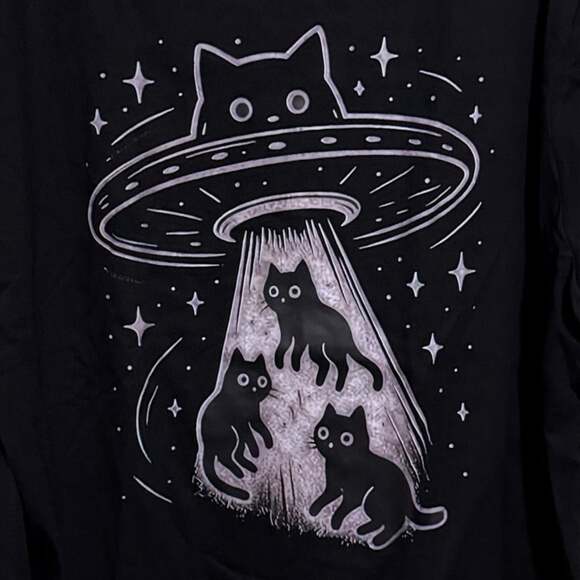 Generic Tops - Size 3XL Alien Ship Abducting Black Cats Custom Graphic Unisex T-Shirt